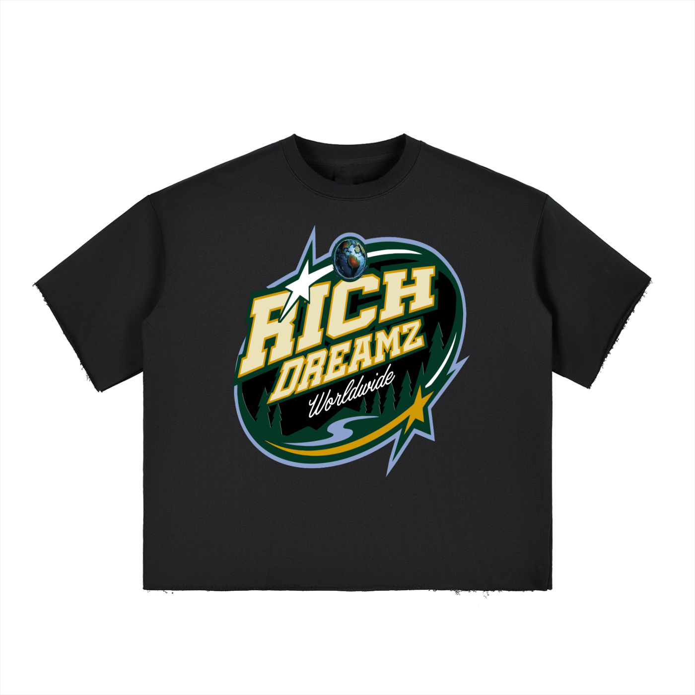 Boxy Half-Sleeve Raw-Edge T-Shirt